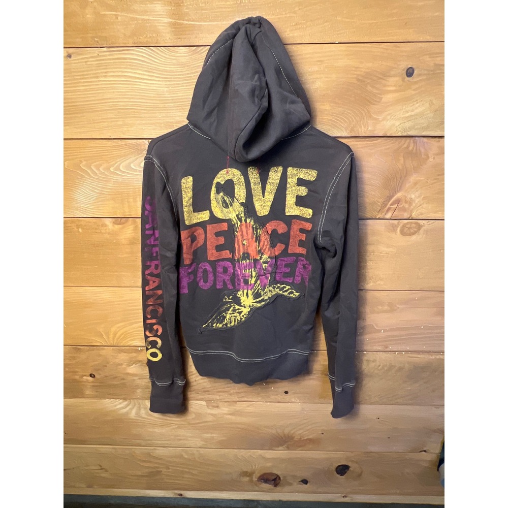 Gap Brown San Francisco Love Peace Forever Graphic Full Zip Hoodie Grunge Y2K - Picture 3 of 10